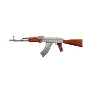 LCT AKM Stamped Steel Airsoft AEG Rifle w/ Full Stock, Silver/Wood